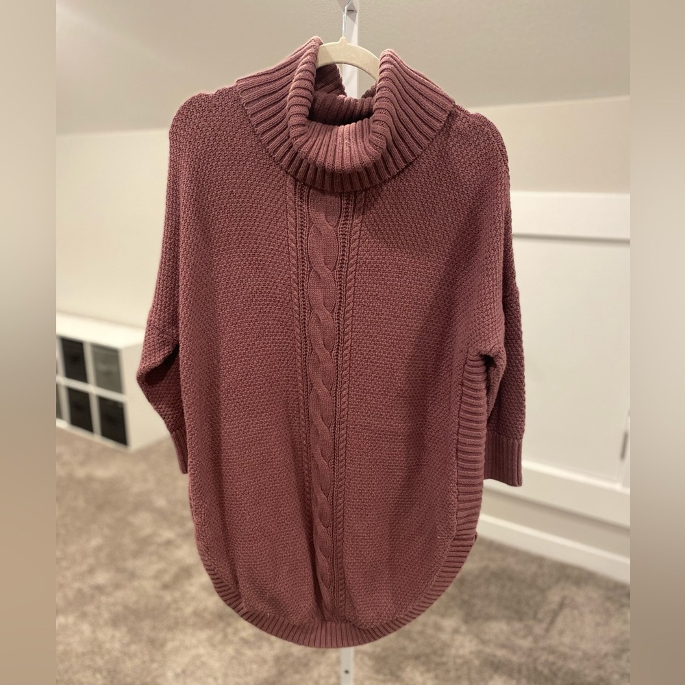 Express Mulled Wine Cable Knit Cowl Neck Mock Neck Dolman Sleeve Sweater